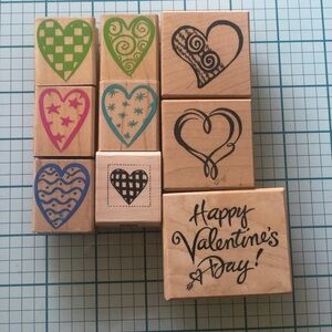 Valentine and Heart Themed Wood Block Red Rubber Art Stamps, Various Brands.